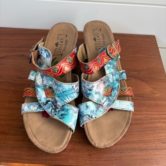 Spring Step Baocire L'artiste Artsy Strappy Wedge Slides Leather Sandals 9 US 40 - Picture 3 of 8